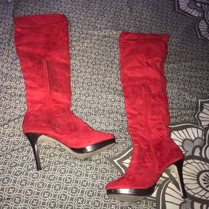 Red thigh high heels